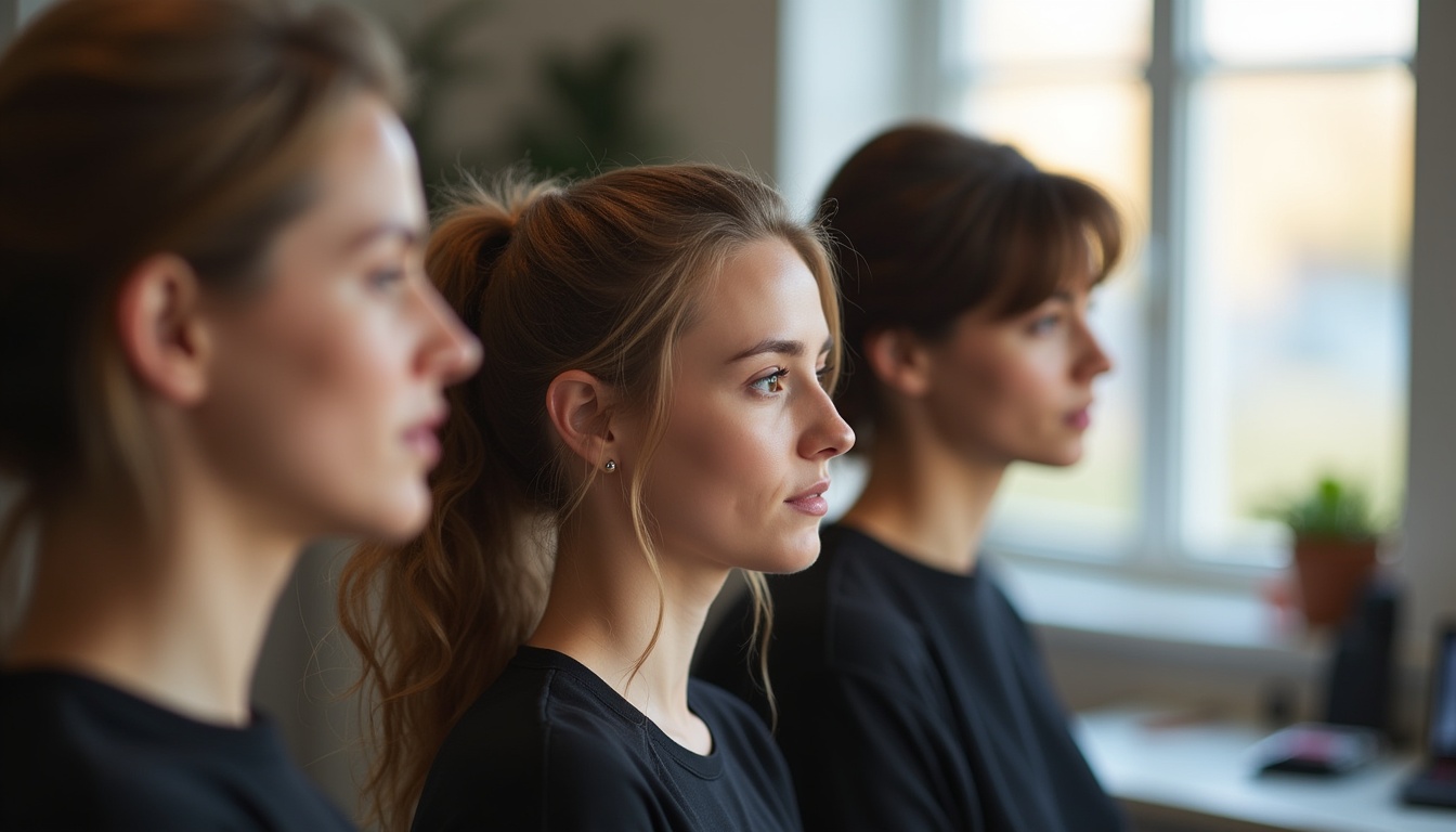 O studentă la Academia Elena Copăceanu aplică machiaj, simbolizând succesul în cariera beauty.