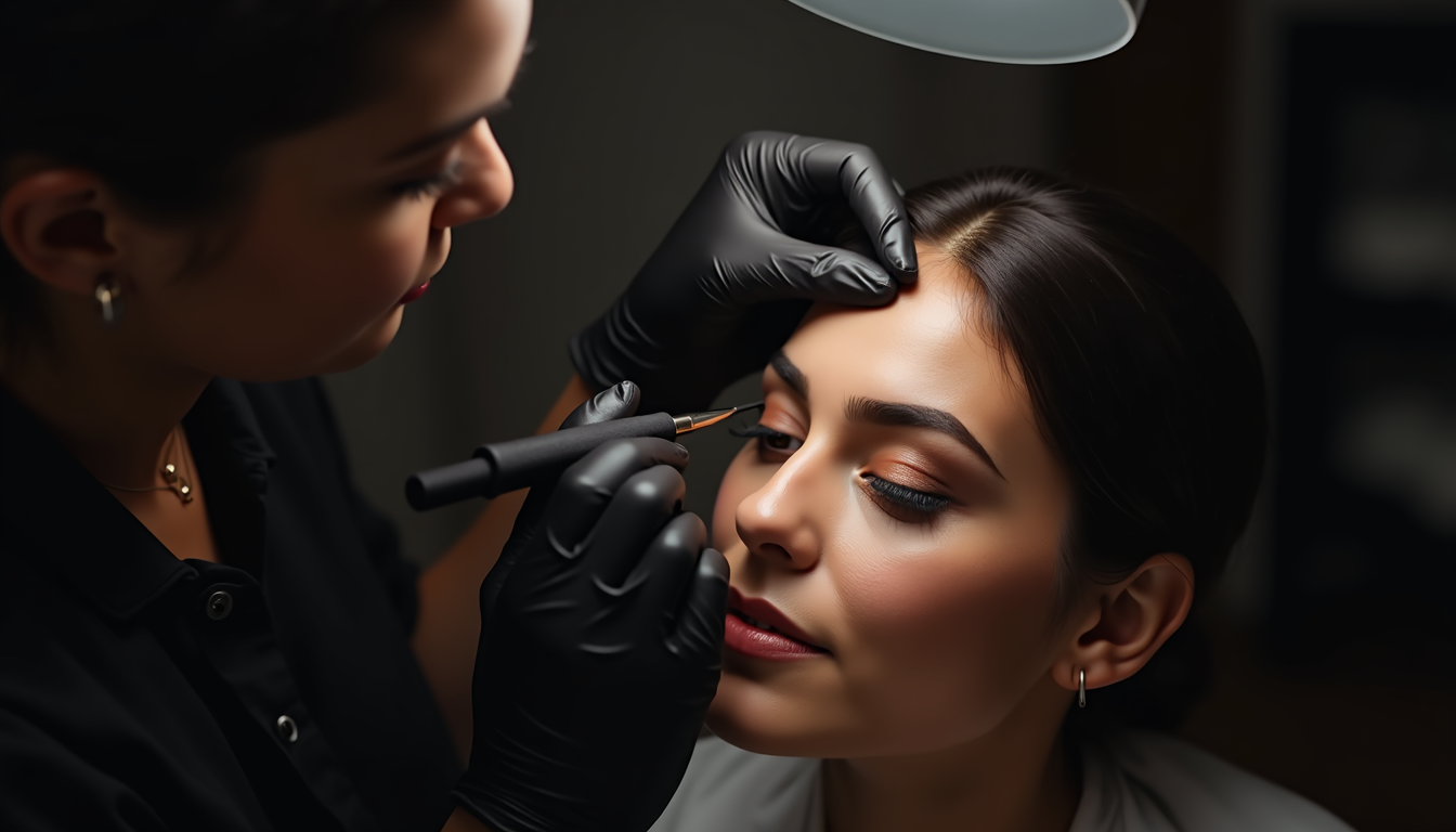 O femeie zâmbitoare cu sprancene perfect conturate prin tatuat sprancene