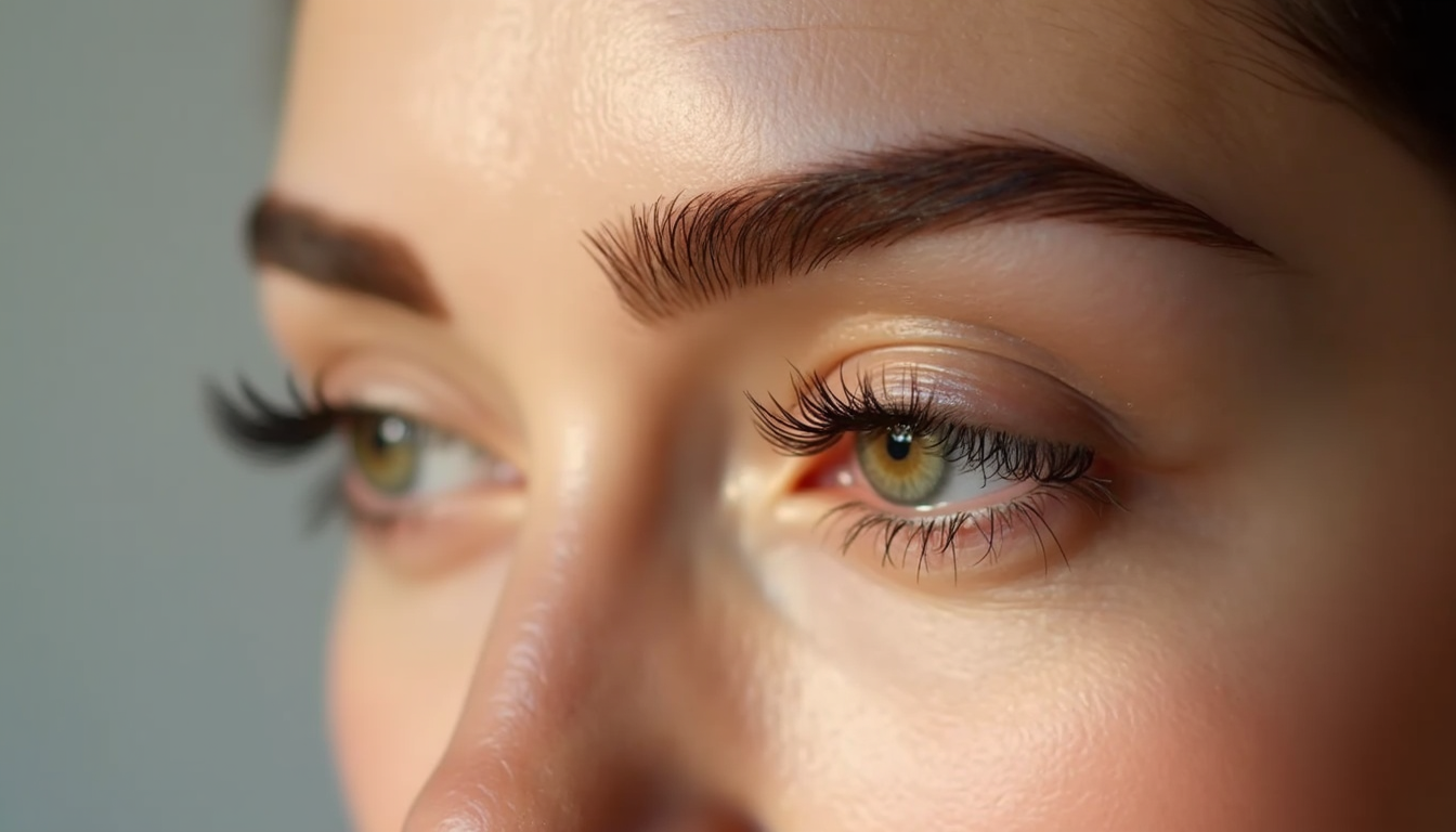 O femeie zâmbind, cu sprâncene perfect conturate prin microblading sau micropigmentare, evidențiind frumusețea naturală.