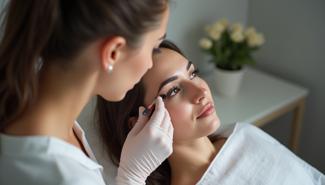 O femeie zâmbind cu eyeliner de micropigmentare pleoape perfect conturat.