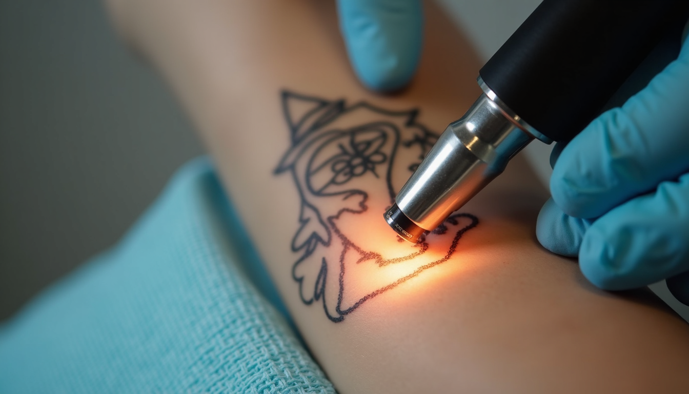 O imagine cu piele în proces de îndepărtare tatuaj cu laser
