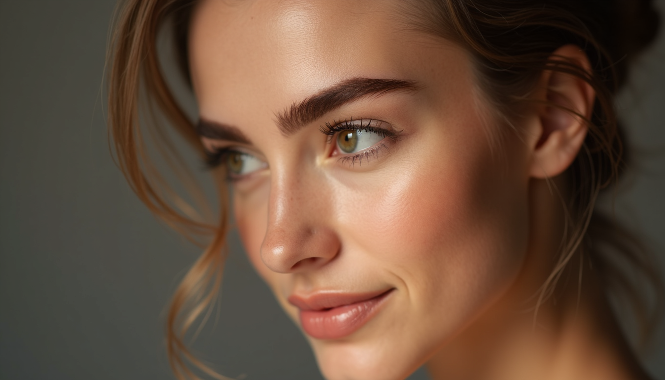 Femeie zâmbind cu sprâncene fir cu fir perfect definite