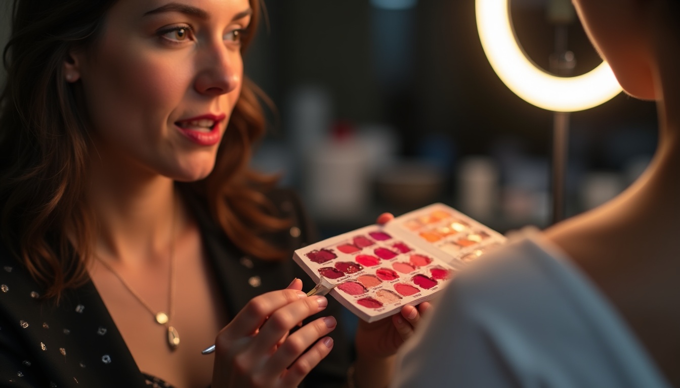 Paletă de culori pentru micropigmentare buze, evidențiind diversitatea nuanțelor și texturilor