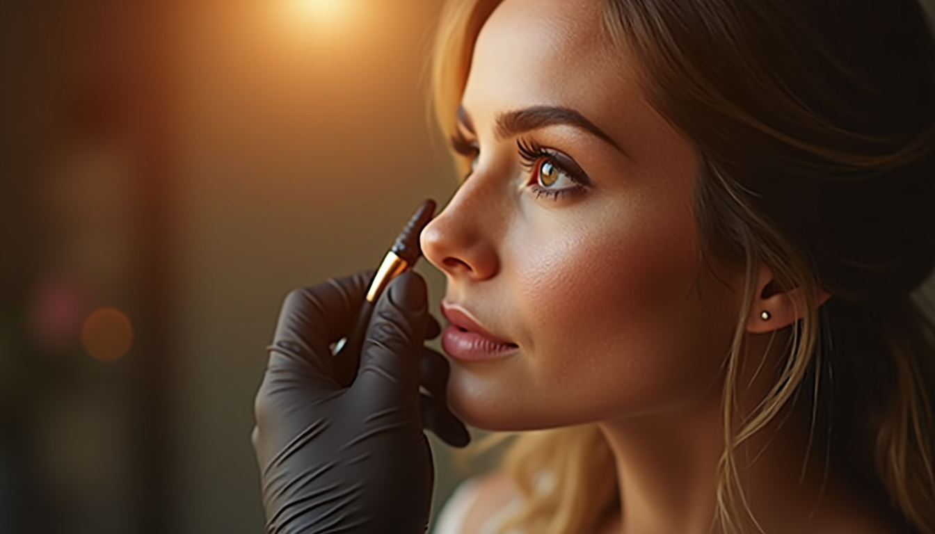 Femeie cu sprâncene tatuate perfect conturate și expresive, zâmbind.